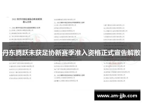 丹东腾跃未获足协新赛季准入资格正式宣告解散